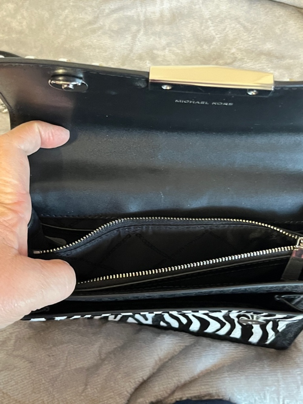 NWOT Michael Kors Jade Black Calf Hair Shoulder Bag Zebra - Picture 6 of 9